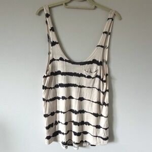 Volcom Tie Dye Striped Pocket Tank Top Cream Black Relaxed Fit Y2k Grunge Skater